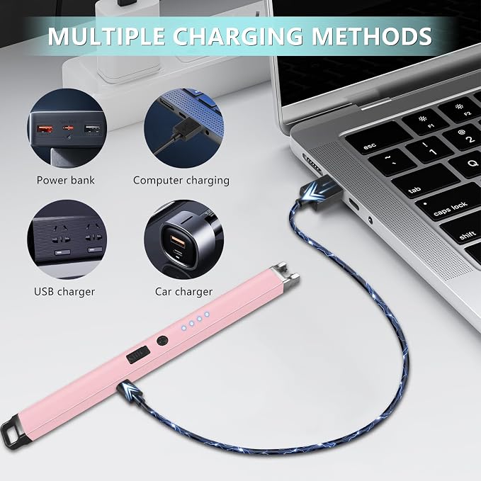 Electric Lighter, Rechargeable Lighter with Battery Indicator Light and Safety Switch, Electric Candle Lighters for Scented