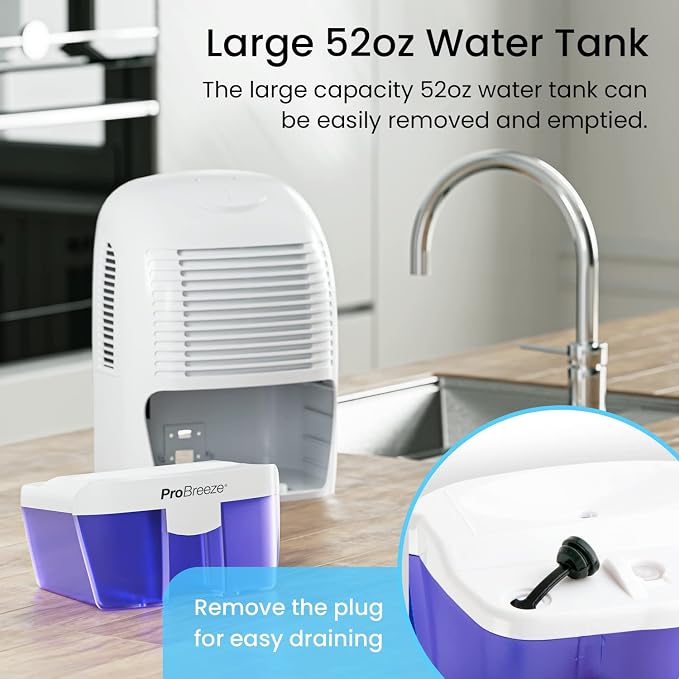 Electric Mini Dehumidifier, 2200 Cubic Feet (250 sq ft), Compact and Portable for High Humidity in Home, Kitchen, Bedroom