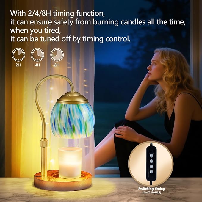 Elegance Candle Warmer Lamp - Winter-Themed Height-Adjustable Home Decor with Timer, 4 Dimmer Settings & Jar Candle