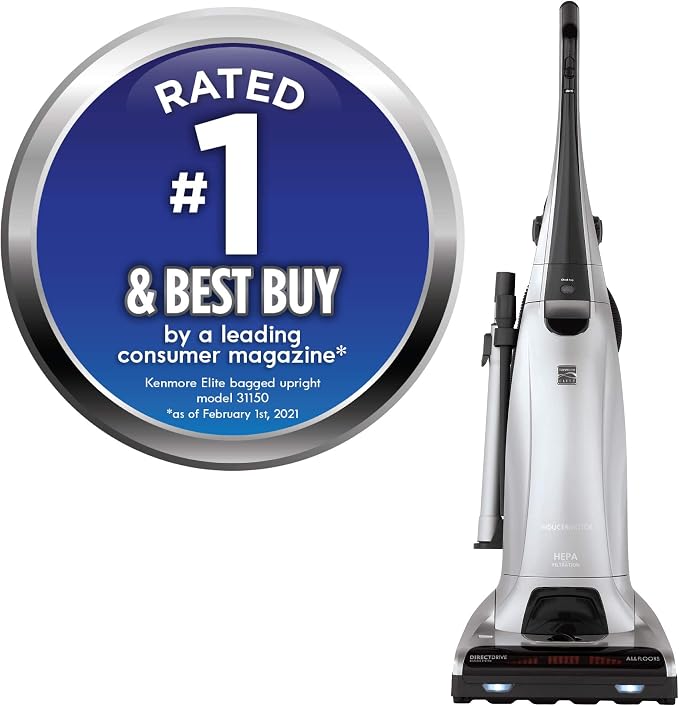 Elite 31150 Pet Friendly Bagged Upright Beltless Vacuum w/Pet Handi-Mate, Triple HEPA, 3D Inducer Motor, Telescoping Wand