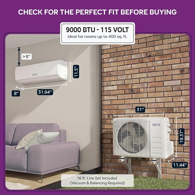 Elite Series - Energy-Saving 9000 BTU Mini Split 110V – 19 SEER, Pre-Charged, Ductless, Quiet & Comfortable Mini Split