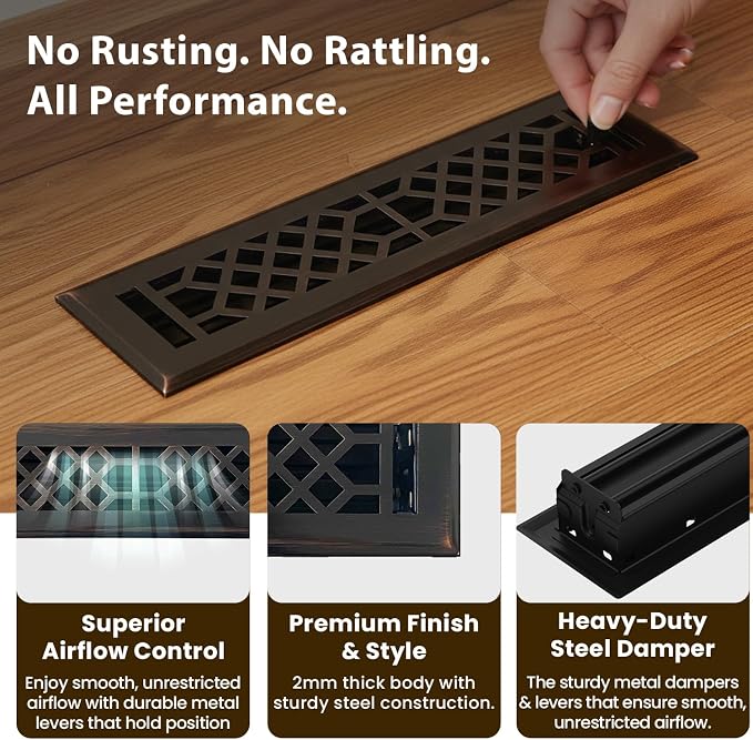 Decorative Air Vent Covers - 2x12 inch, Antique Style Design, Oil Rubbed Bronze Finish, Heavy Duty