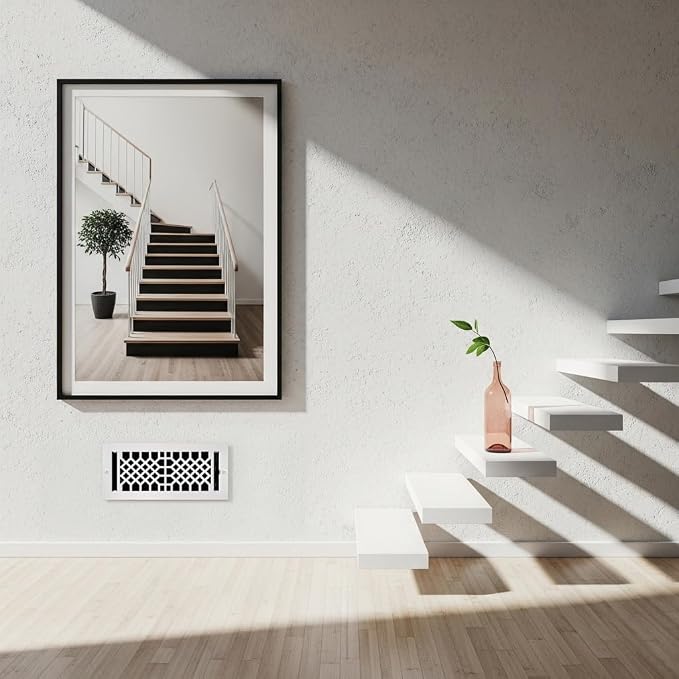 Metal Wall & Ceiling Vent Cover (4x10 inch) - Antique Style Design, White Finish, Steel Damper Attached