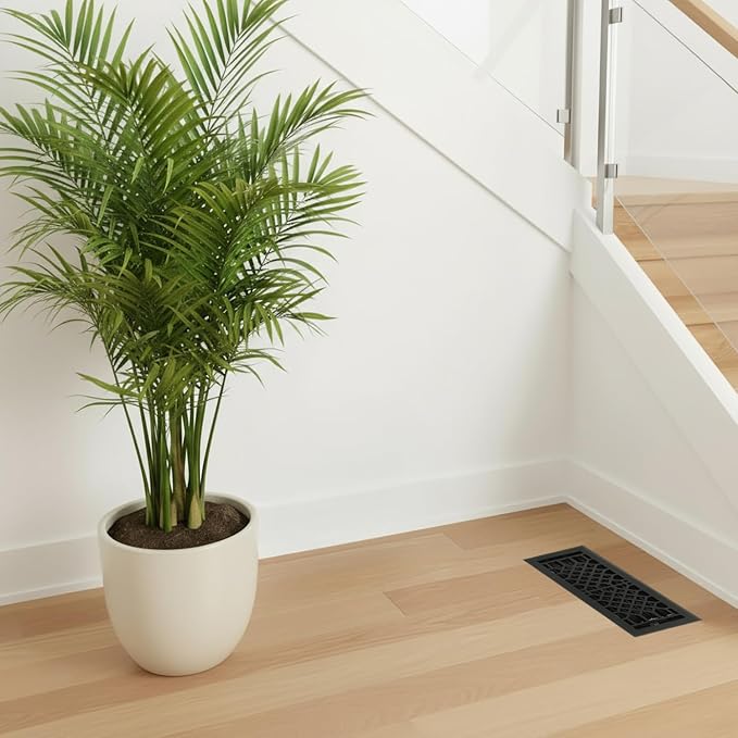 Steel Floor Register - 4x12 inch, Antique Style Design, Textured Black Finish, Heavy Duty Walkable Steel