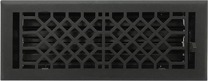 Steel Floor Register - 4x12 inch, Antique Style Design, Textured Black Finish, Heavy Duty Walkable Steel