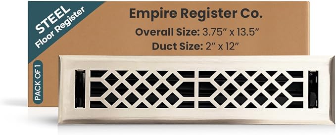 Vent Cover - 2x12 inch, Antique Style Design, Brushed Nickel Finish, Heavy Duty Floor Vent Covers, Metal