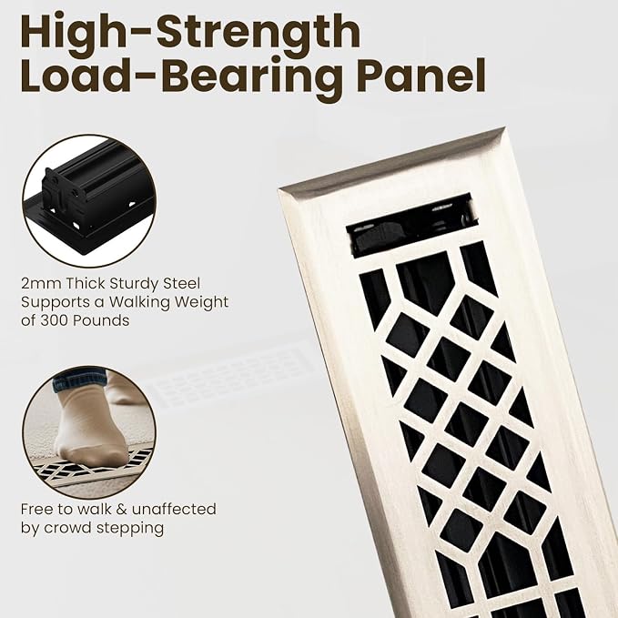 Vent Cover - 2x12 inch, Antique Style Design, Brushed Nickel Finish, Heavy Duty Floor Vent Covers, Metal
