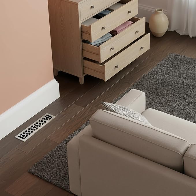 Vent Cover - 2x12 inch, Antique Style Design, Brushed Nickel Finish, Heavy Duty Floor Vent Covers, Metal