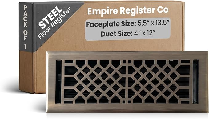 Vent Cover - 4x12 inch, Antique Style Design, Antique Brass Finish, Heavy Duty Floor Vent Covers, Metal