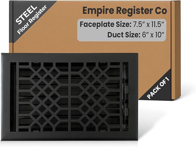 Vent Cover - 6x10 inch, Antique Style Design, Textured Black Finish, Heavy Duty Floor Vent Covers, Metal