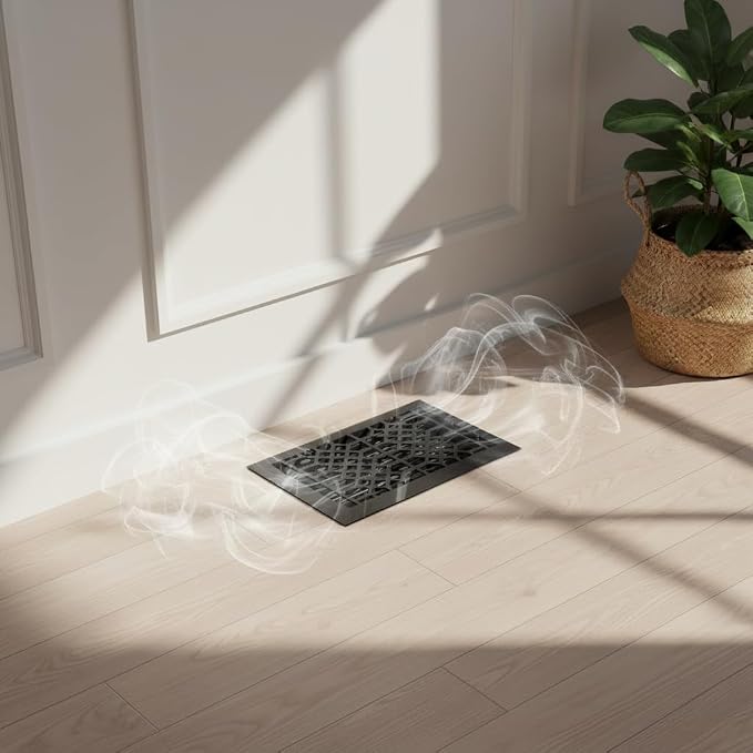Vent Cover - 6x10 inch, Antique Style Design, Textured Black Finish, Heavy Duty Floor Vent Covers, Metal