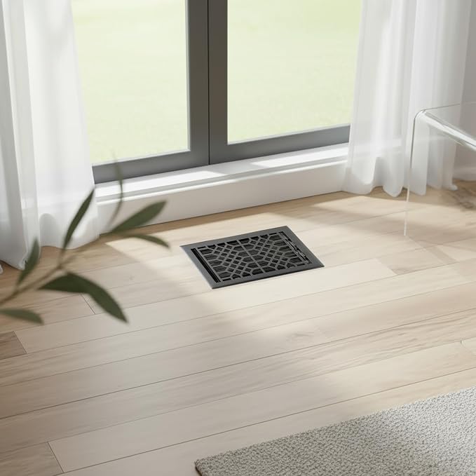 Vent Cover - 6x10 inch, Antique Style Design, Textured Black Finish, Heavy Duty Floor Vent Covers, Metal
