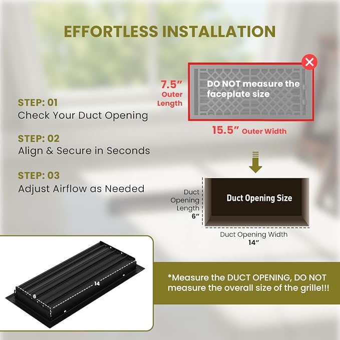 Vent Cover - 6x14 inch, Antique Style Design, Textured Black Finish, Heavy Duty Floor Vent Covers, Metal