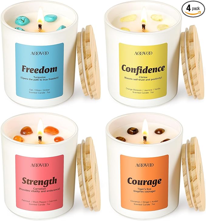 Empower Candles Set for Women - 4 Pack Candles for Home Scented, 28 oz 200 Hour Burn, Aromatherapy Candle with Crystals