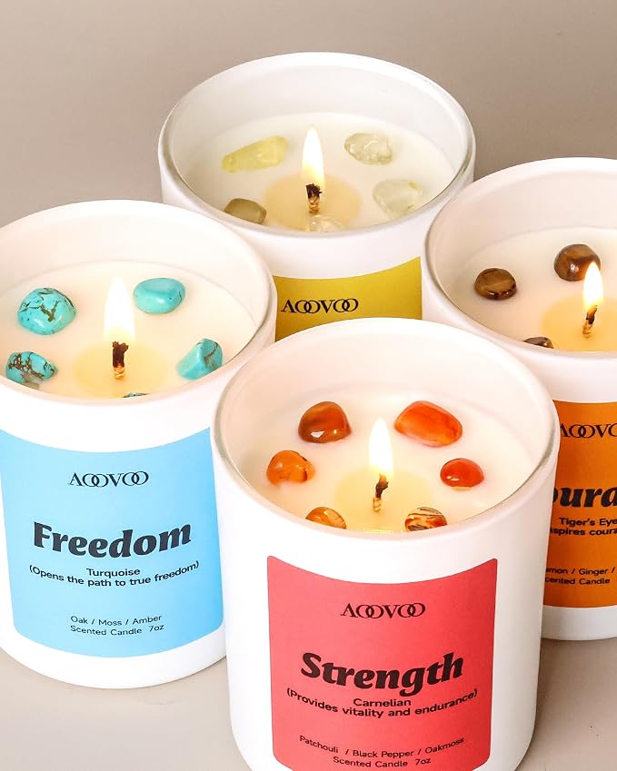 Empower Candles Set for Women - 4 Pack Candles for Home Scented, 28 oz 200 Hour Burn, Aromatherapy Candle with Crystals