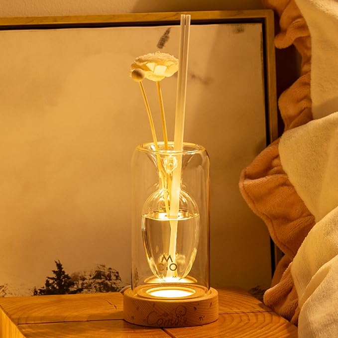 Empty Fragrance Glass Reed Diffuser Bottles with 5pcs Reed Diffuser Sticks,Luminous Base,Decorative Flower Bud Fragrance