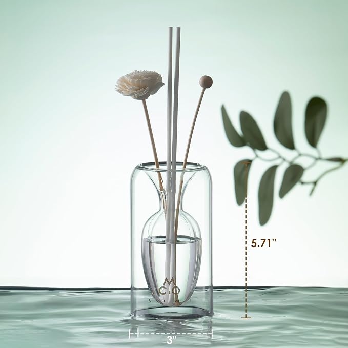 Empty Fragrance Glass Reed Diffuser Bottles with 5pcs Reed Diffuser Sticks,Luminous Base,Decorative Flower Bud Fragrance