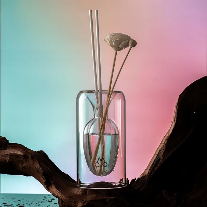 Empty Fragrance Glass Reed Diffuser Bottles with 5pcs Reed Diffuser Sticks,Luminous Base,Decorative Flower Bud Fragrance