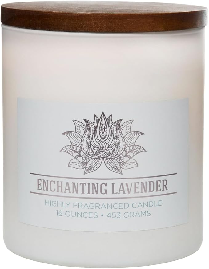 Enchanting Lavender Scented Candle, 16 oz comfort Relaxing Aromatherapy Candle, 2 Wick White Jar Soy Blend Wax, product image