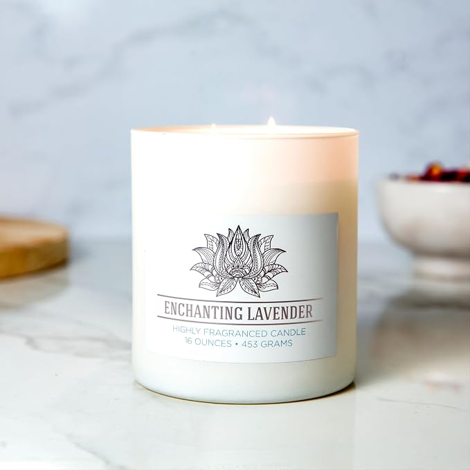 Enchanting Lavender Scented Candle, 16 oz comfort Relaxing Aromatherapy Candle, 2 Wick White Jar Soy Blend Wax, alternate