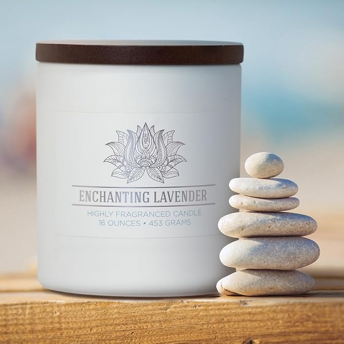 Enchanting Lavender Scented Candle, 16 oz comfort Relaxing Aromatherapy Candle, 2 Wick White Jar Soy Blend Wax, alternate