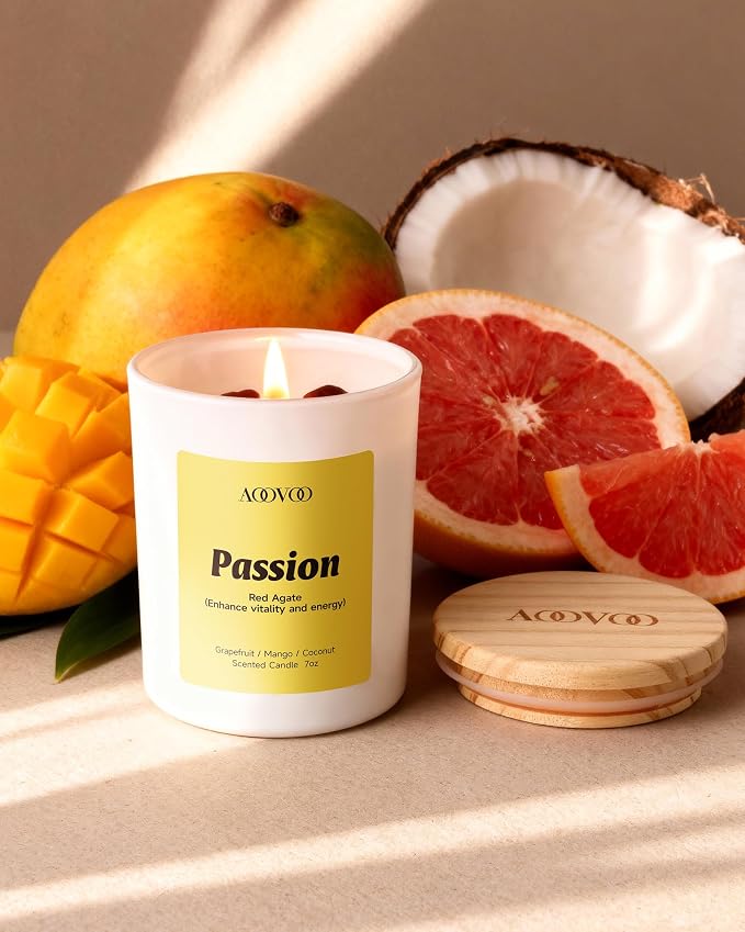 Energy Candles Set for Women - 4 Pack Candles for Home Scented, 28 oz 200 Hour Burn, Aromatherapy Candle with Crystals