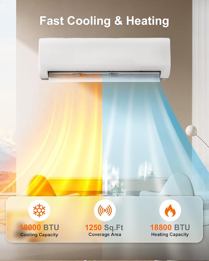 Energy-Efficient 230 V Mini Split Air Conditioner Inverter Heat Pump - 18000 BTU, alternate product view 2
