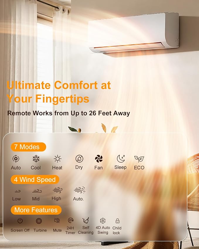 Energy-Efficient 230 V Mini Split Air Conditioner Inverter Heat Pump - 18000 BTU, alternate product view 3