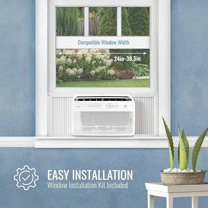Energy Star 12,000 BTU Window Mounted Inverter Air Conditioner with Supplemental Heat, Quiet High Efficiency Window AC Unit