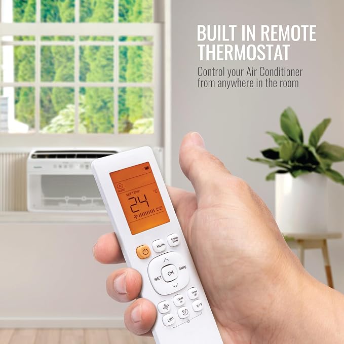 Energy Star 12,000 BTU Window Mounted Inverter Air Conditioner with Supplemental Heat, Quiet High Efficiency Window AC Unit