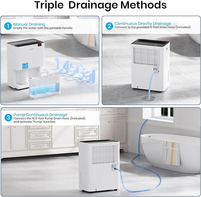 Energy Star 2025 Dehumidifier with [Replaceable Pump] for Basement – [44dB Quiet, Easy to Clean & Clog-Free], Max 75