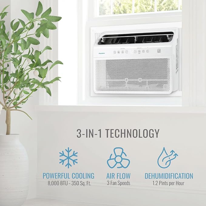 Energy Star 8,000 BTU Window Mounted Inverter Air Conditioner with Quiet, High Efficiency Operation and Remote, Window AC