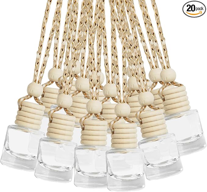 ESEWALAS 20 Pcs Car Air Fresheners, Hanging Diffuser Empty Glass Perfume Bottles, product image
