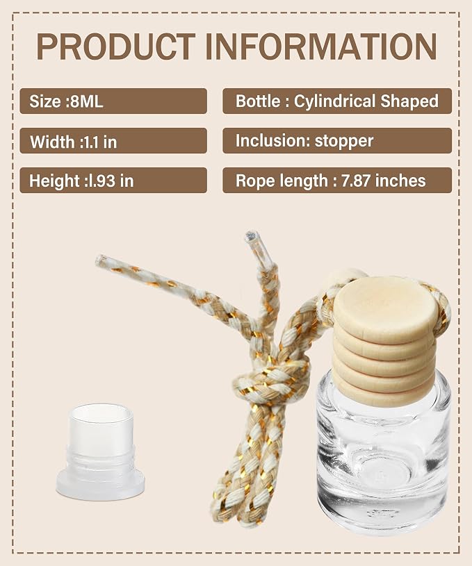 ESEWALAS 20 Pcs Car Air Fresheners, Hanging Diffuser Empty Glass Perfume Bottles, alternate product view 2