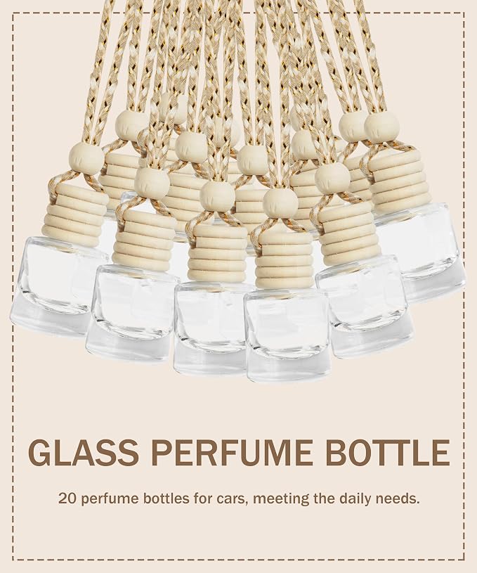 ESEWALAS 20 Pcs Car Air Fresheners, Hanging Diffuser Empty Glass Perfume Bottles, alternate product view 3