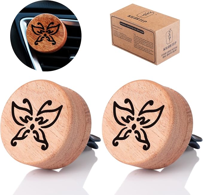 Essential Oil Car Diffuser, 2 PCS Butterfly Car Aromatherapy Wood Diffuser with Vent Clip, product image