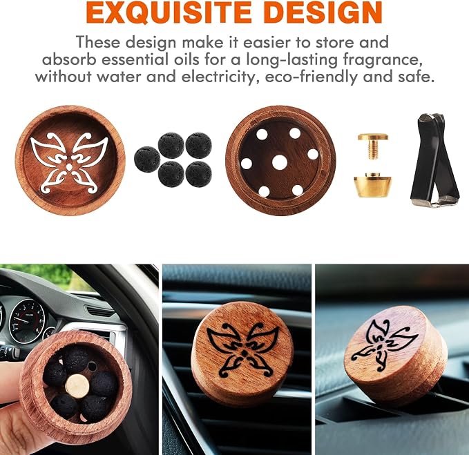Essential Oil Car Diffuser, 2 PCS Butterfly Car Aromatherapy Wood Diffuser with Vent Clip, alternate product view 2
