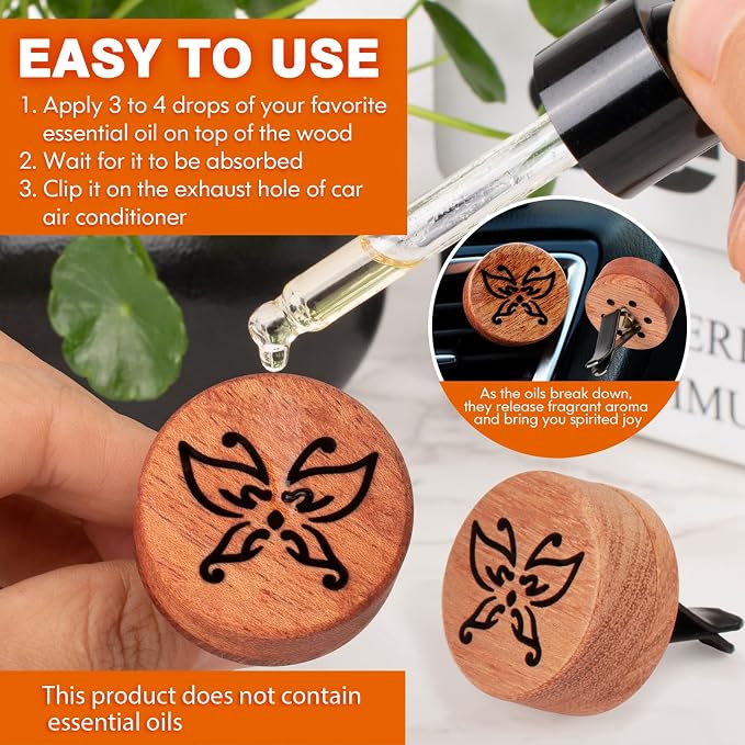 Essential Oil Car Diffuser, 2 PCS Butterfly Car Aromatherapy Wood Diffuser with Vent Clip, alternate product view 4