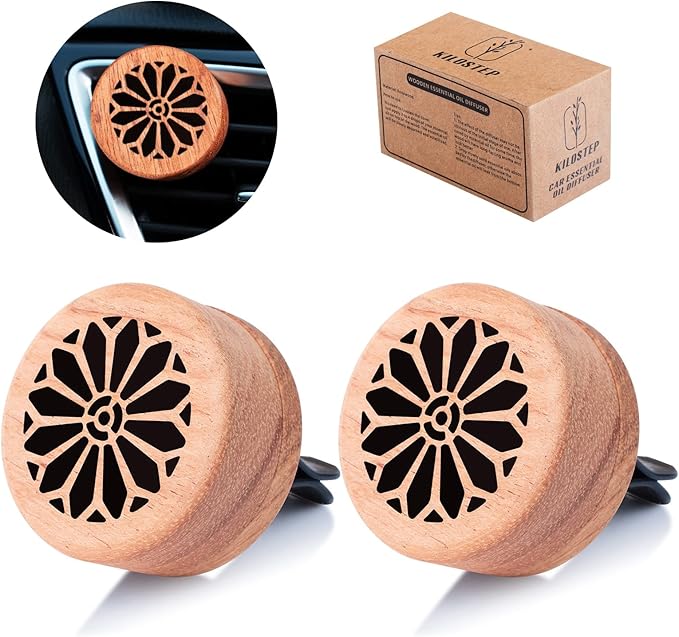 Essential Oil Car Diffuser, 2 PCS Gothic Flower Car Aromatherapy Wood Diffuser with Vent Clip, product image