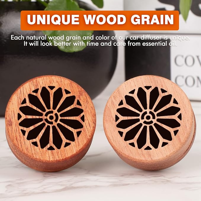 Essential Oil Car Diffuser, 2 PCS Gothic Flower Car Aromatherapy Wood Diffuser with Vent Clip, alternate product view 3