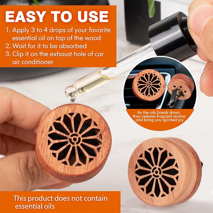 Essential Oil Car Diffuser, 2 PCS Gothic Flower Car Aromatherapy Wood Diffuser with Vent Clip, alternate product view 4