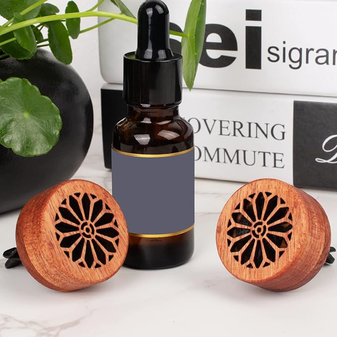 Essential Oil Car Diffuser, 2 PCS Gothic Flower Car Aromatherapy Wood Diffuser with Vent Clip, alternate product view 6