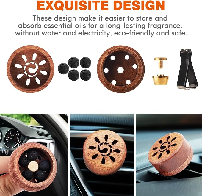 Essential Oil Car Diffuser, 2 PCS Sunshine Car Aromatherapy Sun Wood Diffuser with Vent Clip, alternate product view 2