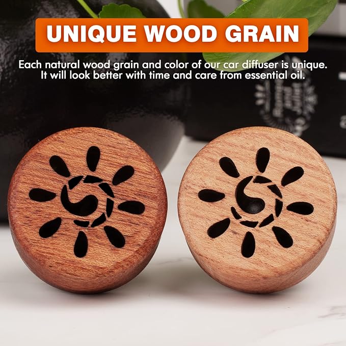 Essential Oil Car Diffuser, 2 PCS Sunshine Car Aromatherapy Sun Wood Diffuser with Vent Clip, alternate product view 3