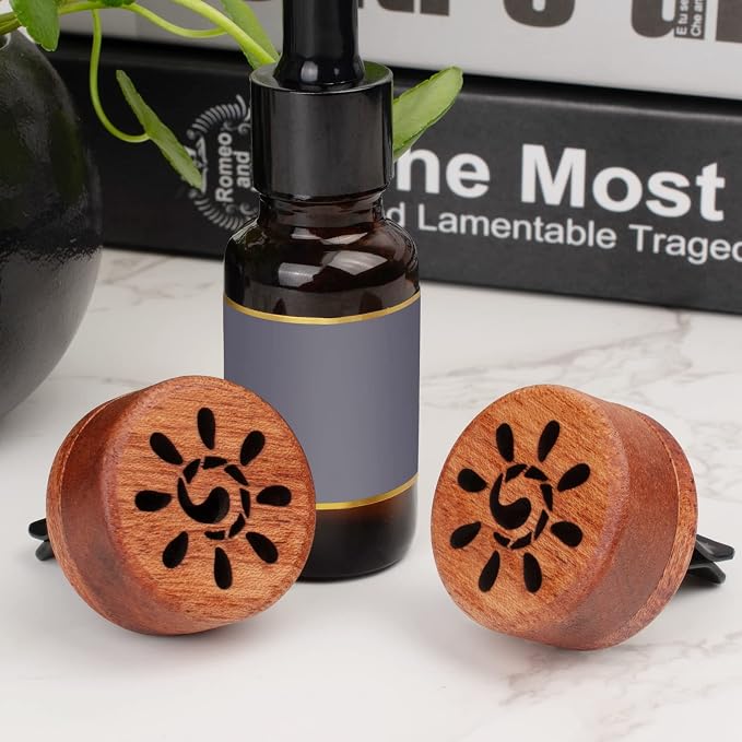Essential Oil Car Diffuser, 2 PCS Sunshine Car Aromatherapy Sun Wood Diffuser with Vent Clip, alternate product view 6