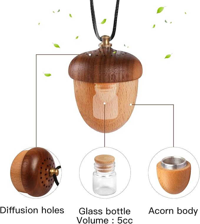 Essential Oil Car Diffuser, Wooden Acorn Decor Cute Car Diffuser Air Freshener, alternate product view 3