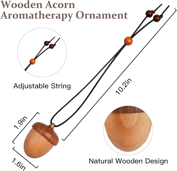 Essential Oil Car Diffuser, Wooden Acorn Decor Cute Car Diffuser Air Freshener, alternate product view 4