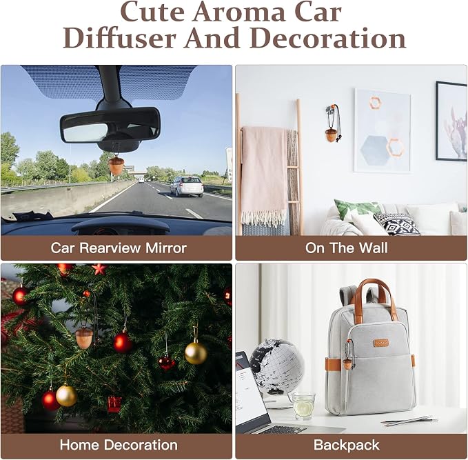 Essential Oil Car Diffuser, Wooden Acorn Decor Cute Car Diffuser Air Freshener, alternate product view 6