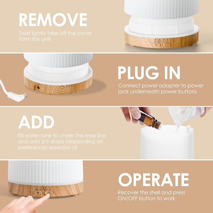 Essential Oil Diffuser, 100ml Aromatherapy Diffusers with Adjustable Mist Mode Timer Setting, alternate product view 8