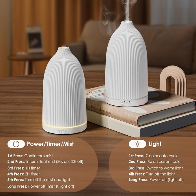 Essential Oil Diffuser, 100ml Aromatherapy Diffusers with Adjustable Mist Mode Timer Setting, alternate product view 7
